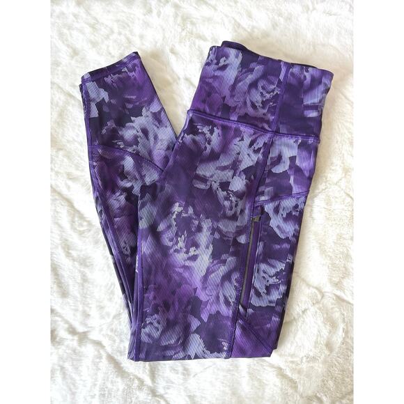 Athleta Printed Rainier Tight Legging Sz XS Spliced Floral Basalt Violet Purple - Picture 9 of 10